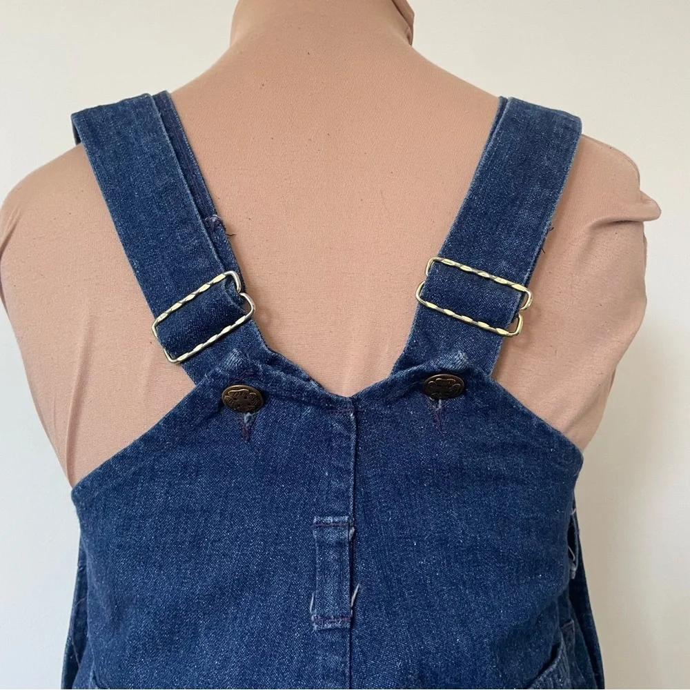 Vintage OshKosh B'gosh Girl's Blue Jean Overall Cotton Denim Dress USA EUC Sz 14